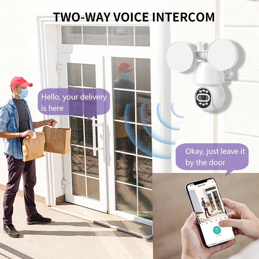 3MP ICSEE Outdoor Wireless WIFI Floodlight Camera PTZ Security Protection Full Color Night Vision Surveillance IP Camera 6