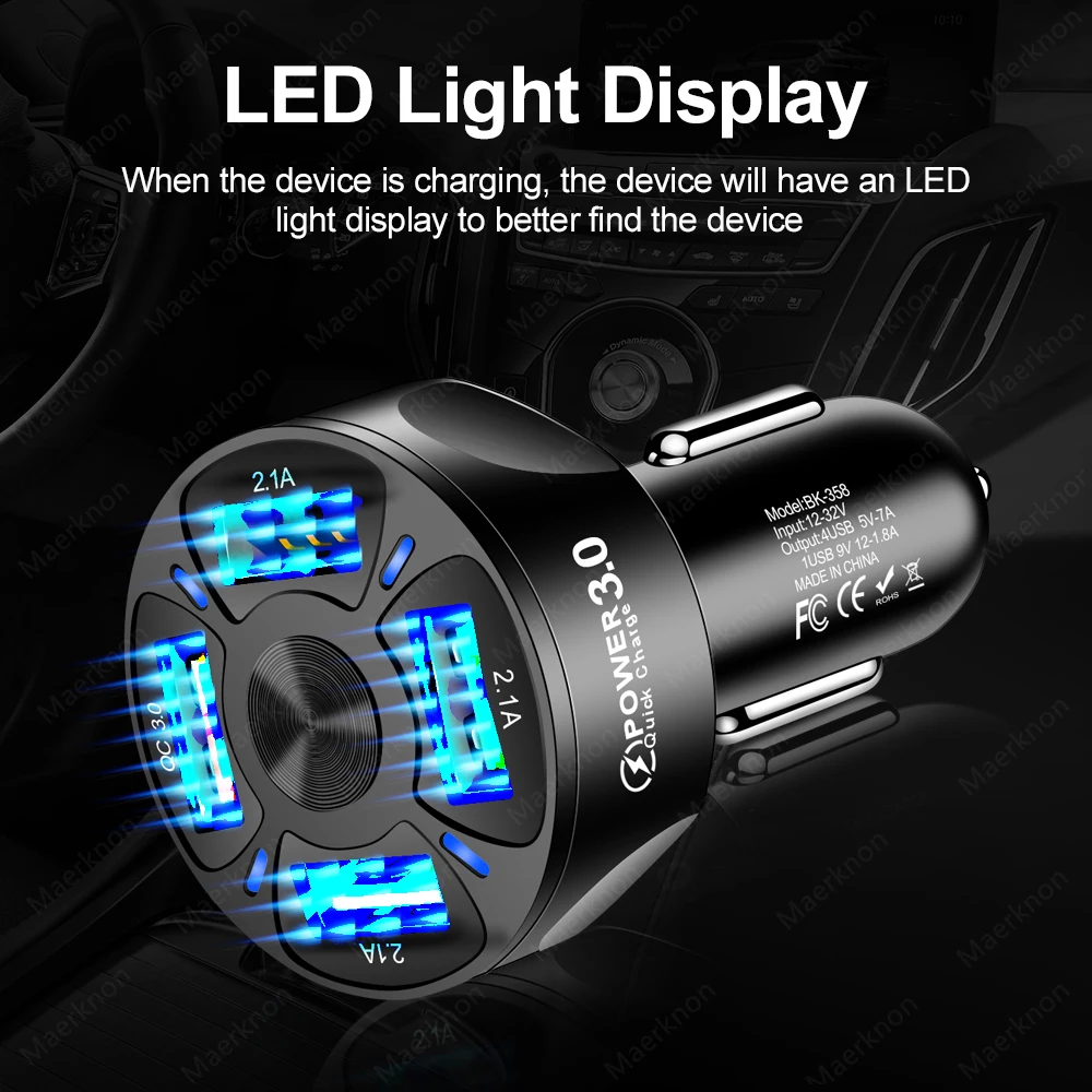 48W USB Car Charger 4 Ports Fast Charging Car Phone Charger Adapter For iPhone Samsung Xiaomi Huawei Quick Charge In