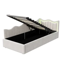 Canapé lit rembourré 90x200 avec éclairage LED, lit banquette 1 place, Lit Coffre avec sommier à Lattes et Rangement, lit simple pour enfant, sans Matelas 7