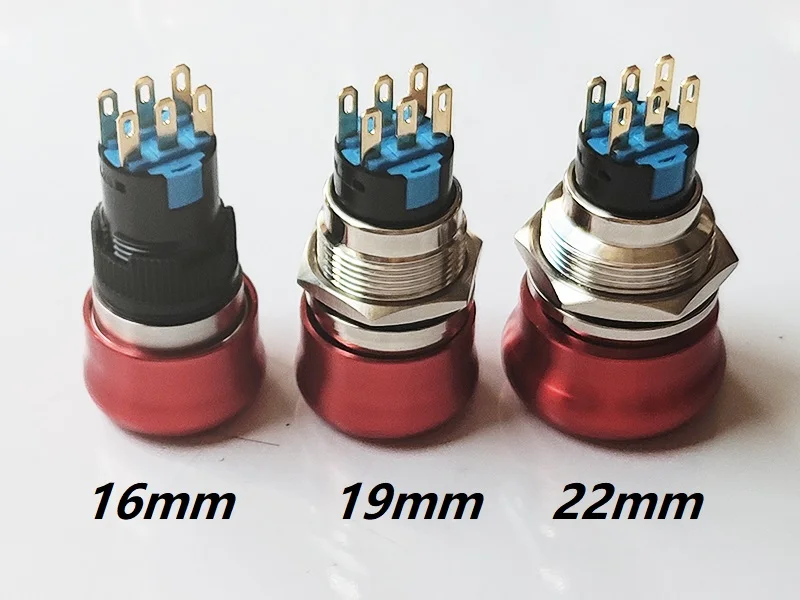 16mm/19mm/22/mm Emergency Metal Button Switch Indication STOP Machine Panel Dashboard Press Latching Button 1NO1NC/2NO2NC