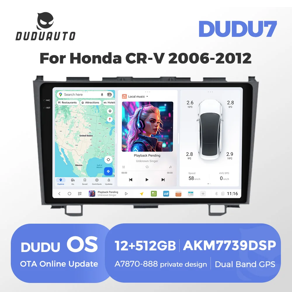 DUDUAUTO DUDU7 Radio Samochodowe 2 DIN Carplay Stereo do Honda CR-V 3 RE CRV 2006-2012 Nawigacja GPS DSP RDS Audio Odtwarzacz Multimedialny