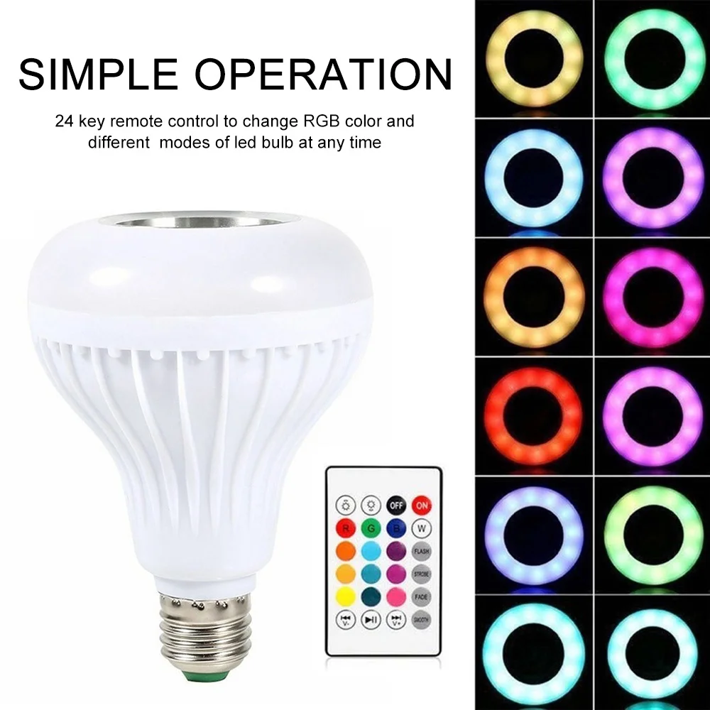 E27 RGBW Music Blub Light Bluetooth Wireless Bluetooth Speaker Lamp AC100V-240V Remote Control LED Smart Bulb for Home Party