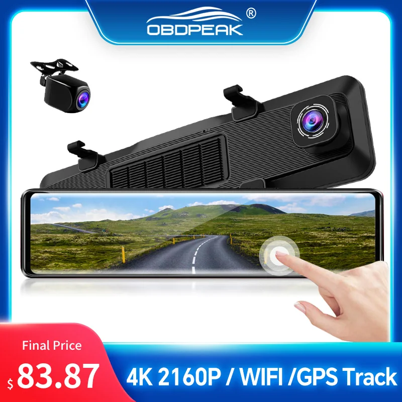 H6 Rearview Mirror 4K Dash Camera WIFI APP Car DVR Dashcam GPS Track 3840*2160P Auto Video Front and Rear Dual Lens Night Vision car dash cam