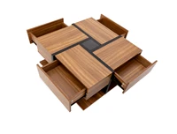 Comanlai 78x78x36cm Table basse moderne, table de salon avec 4 tiroirs, deux niveaux de rangement, table centrale de canapé multifonctionnelle 6