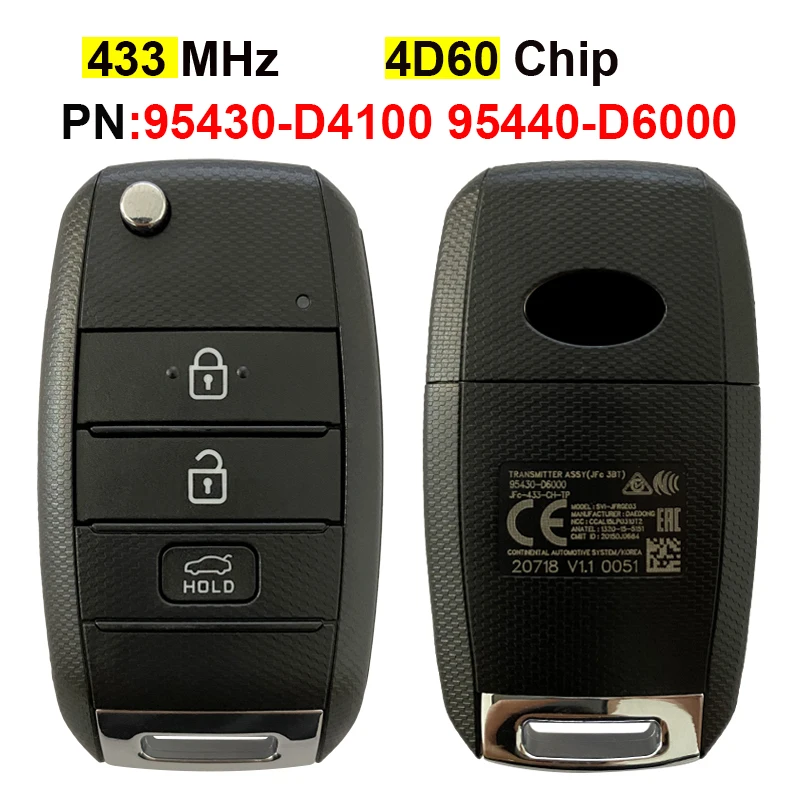 CN051161 3 Buttons Genuine Flip Key For Kia Optima 2016+ Remote Key SVI-JFRGE03 433MHz 95430-D4100 95440-D6000