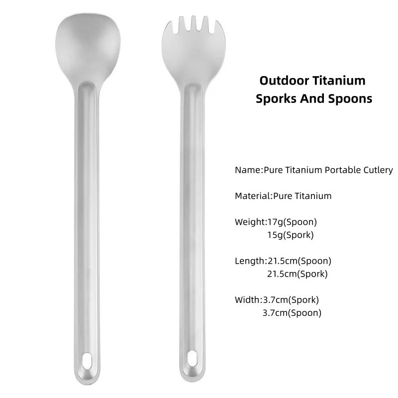 Titan-Löffelgabel mit langem Griff, leichtes, tragbares Outdoor-Campingbesteck für Wandern, Picknick, Campingausrüstung ﻿ – Detail 1