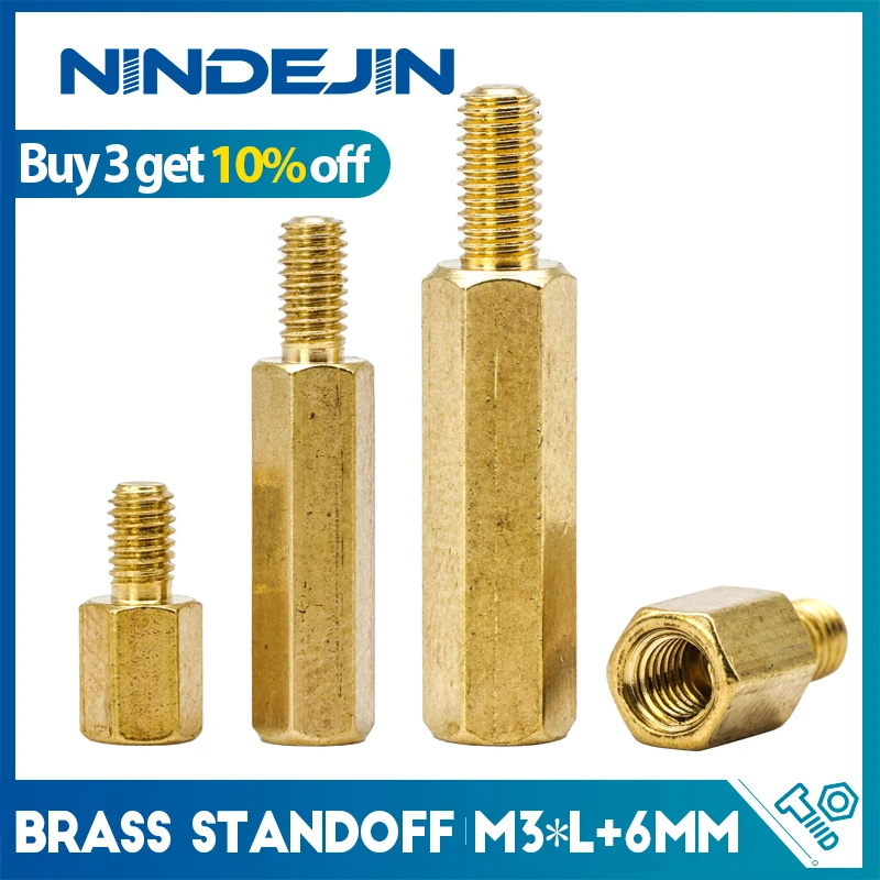 20/50pcs Hex Brass Standoff Spacer Screw Thread M3*l+6mm Pillar Pcb