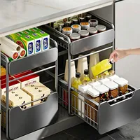 2-Tier Pull Out Organizer with Slide Drawers Adjustable Height Under Sink Storage Rack for Kitchen Bathroom Cabinet Storage Rack 1