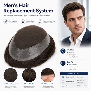 Topunique Men Toupee Sistema di sostituzione dei capelli umani Protesi Capilar Hombre Pezzo di capelli da uomo Sistema di capelli umani Parrucchino