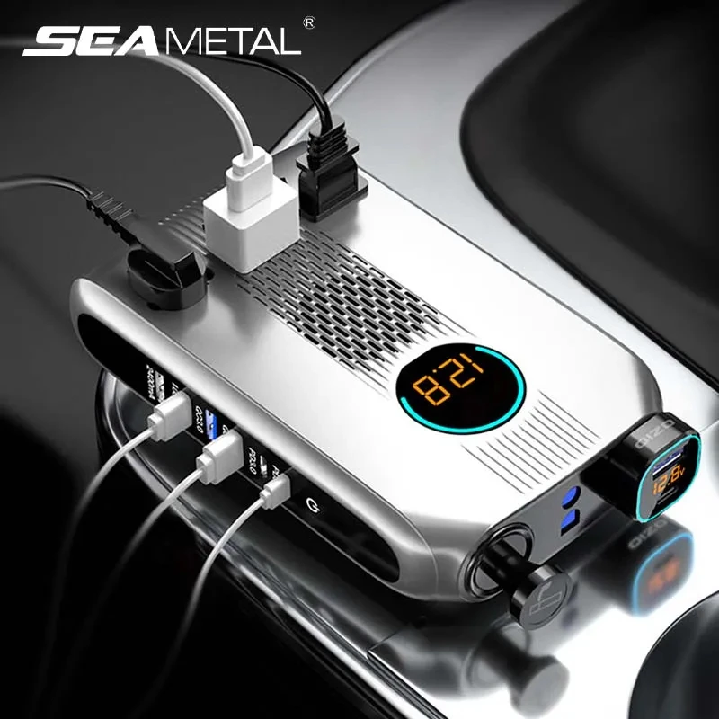 SEAMETAL All in One Car Inverter 12V/24V to 220V Cigarette Lighter Adapter  Multi-Port Fast Charging USB Phone Charger PD3.0 QC4