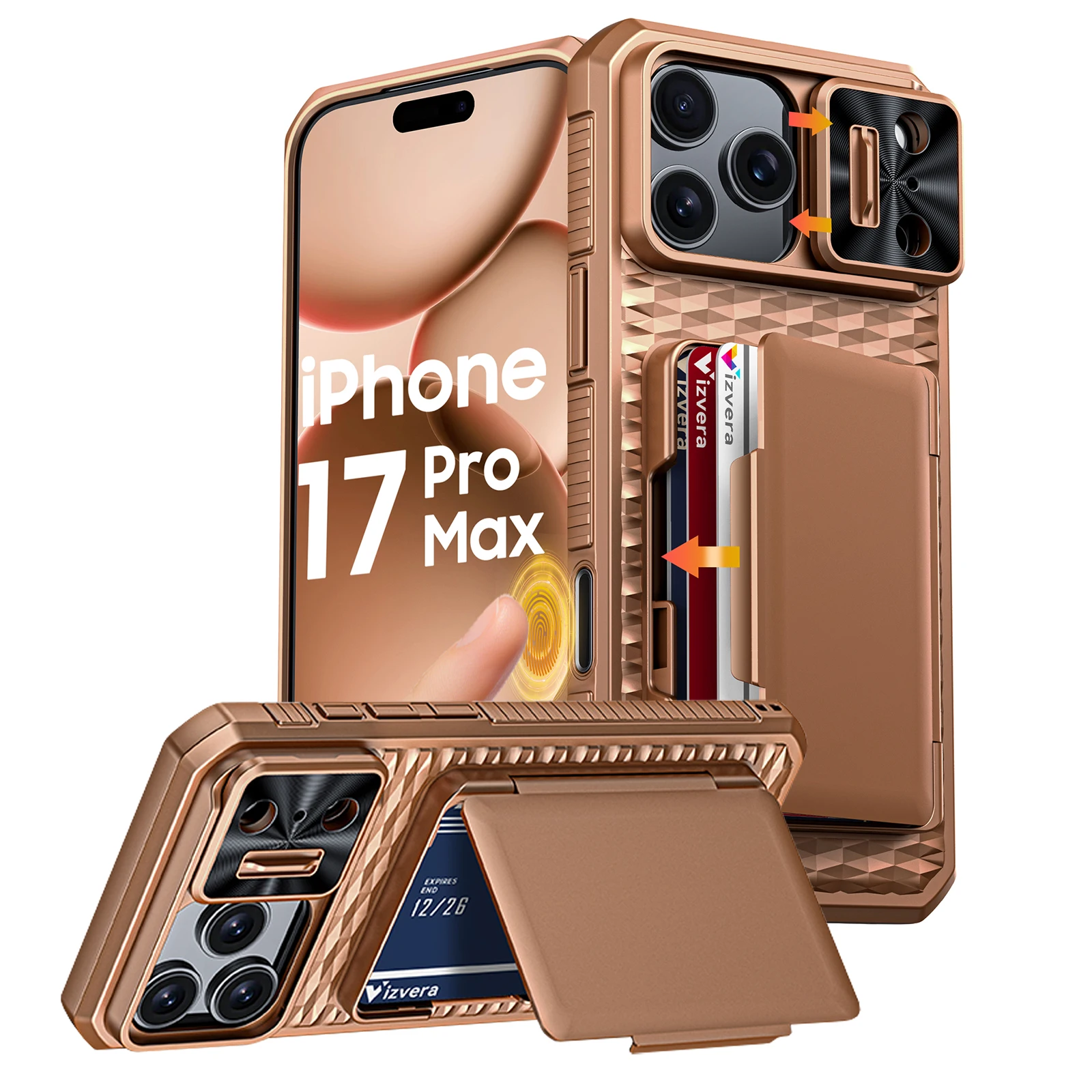 Premium Full Body Protective Wallet Case with Card Holder & Kickstand - Orange
