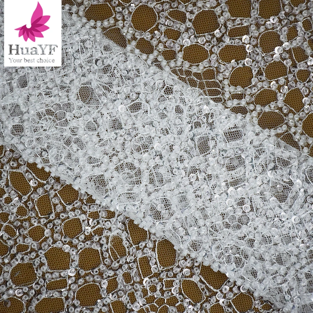 

1 ярд тяжелых французских Кружев с жемчугом и бусинами для женщин свадебное платье ткань HY2081-4