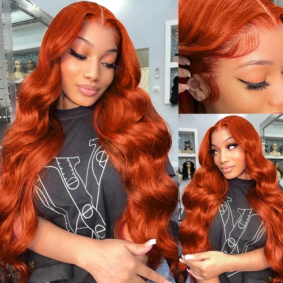 Ginger Orange Body Wave Lace Frontal Wig 13x4 Lace Front Wigs Brazilian 13x6 Human Hair Wig For Women 250% High Density HD