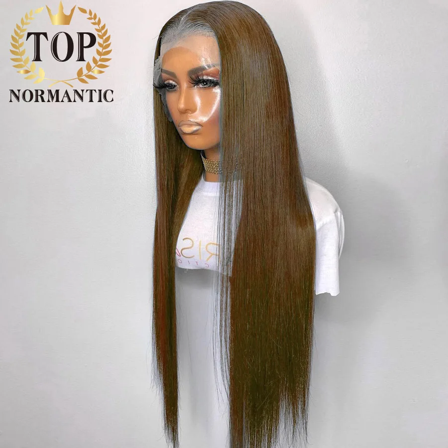 Topnormantic Chocolate Brown Color 13x4 Front Lace Wigs with Middle Brown Indian Hair 13x6 Lace Front WIg Glueless Closure Wigs