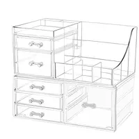 2 - Pack Clear Acrylic Makeup Storage Organizer. Each with 6 Stackable Drawers. Ideal Cute Desk Organizer for Vanity, Jewelry 1