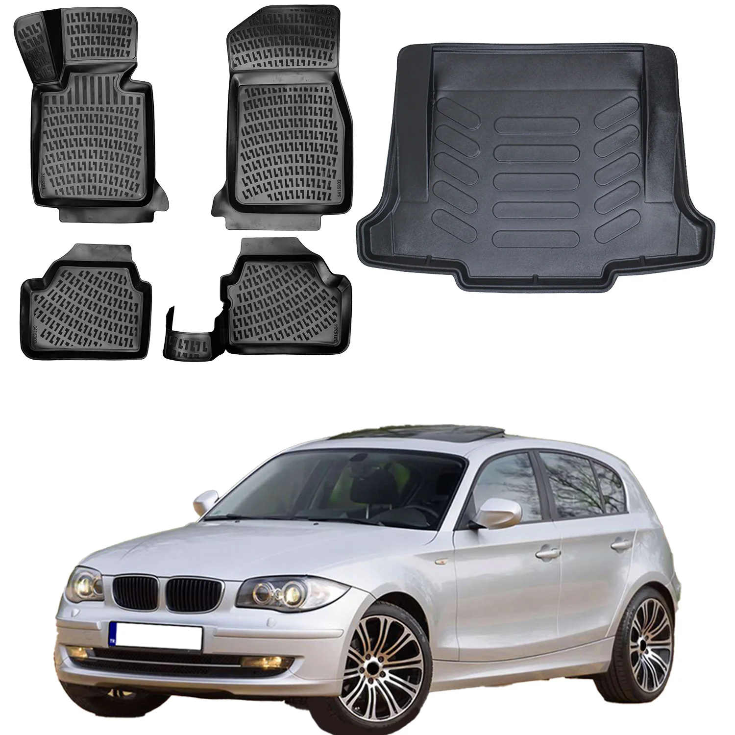 

Floor Mats + Cargo Trunk Liner Fits Bmw 1 Series E87 2004-2010 Set - All Weather Maximum Coverage - Water Resistance