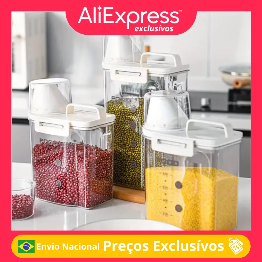 Dispenser de Cereais com Copo Medidor Pote Hermético Transparente Multiuso para Lavanderia e Cozinha Organizador Sabão em Pó
