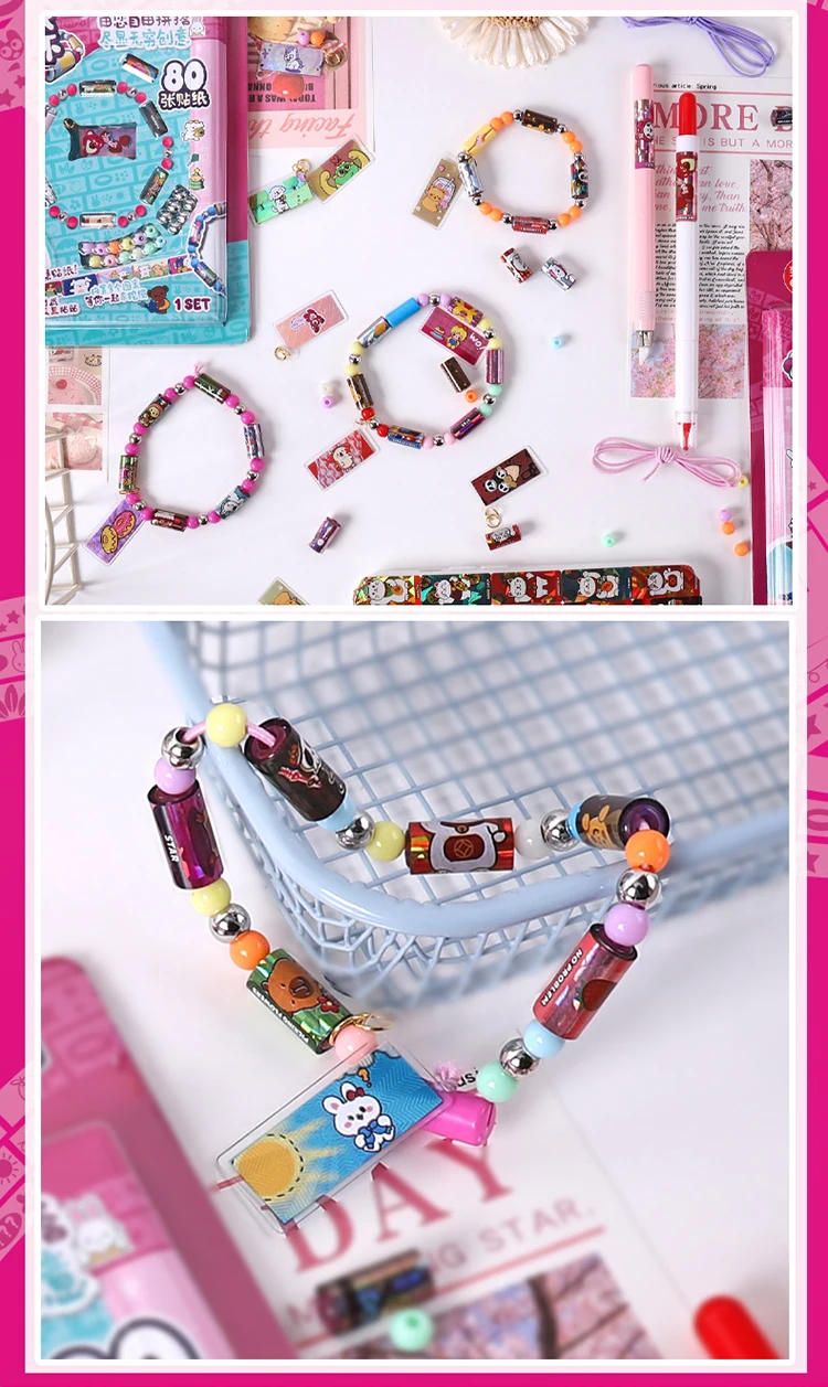 80/160 pcs hot selling toy sticker creative funny stationery stick rolls Sticker bracelet colorful