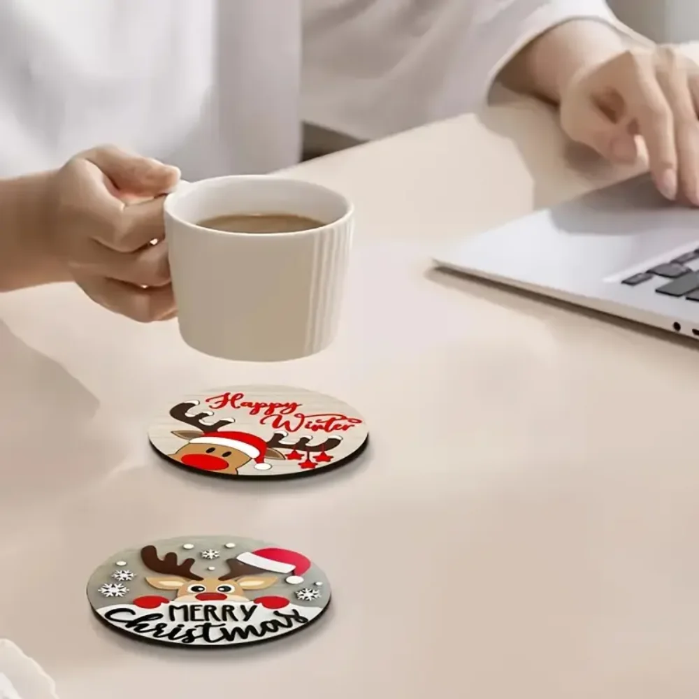 Wooden Christmas Coaster Set 3