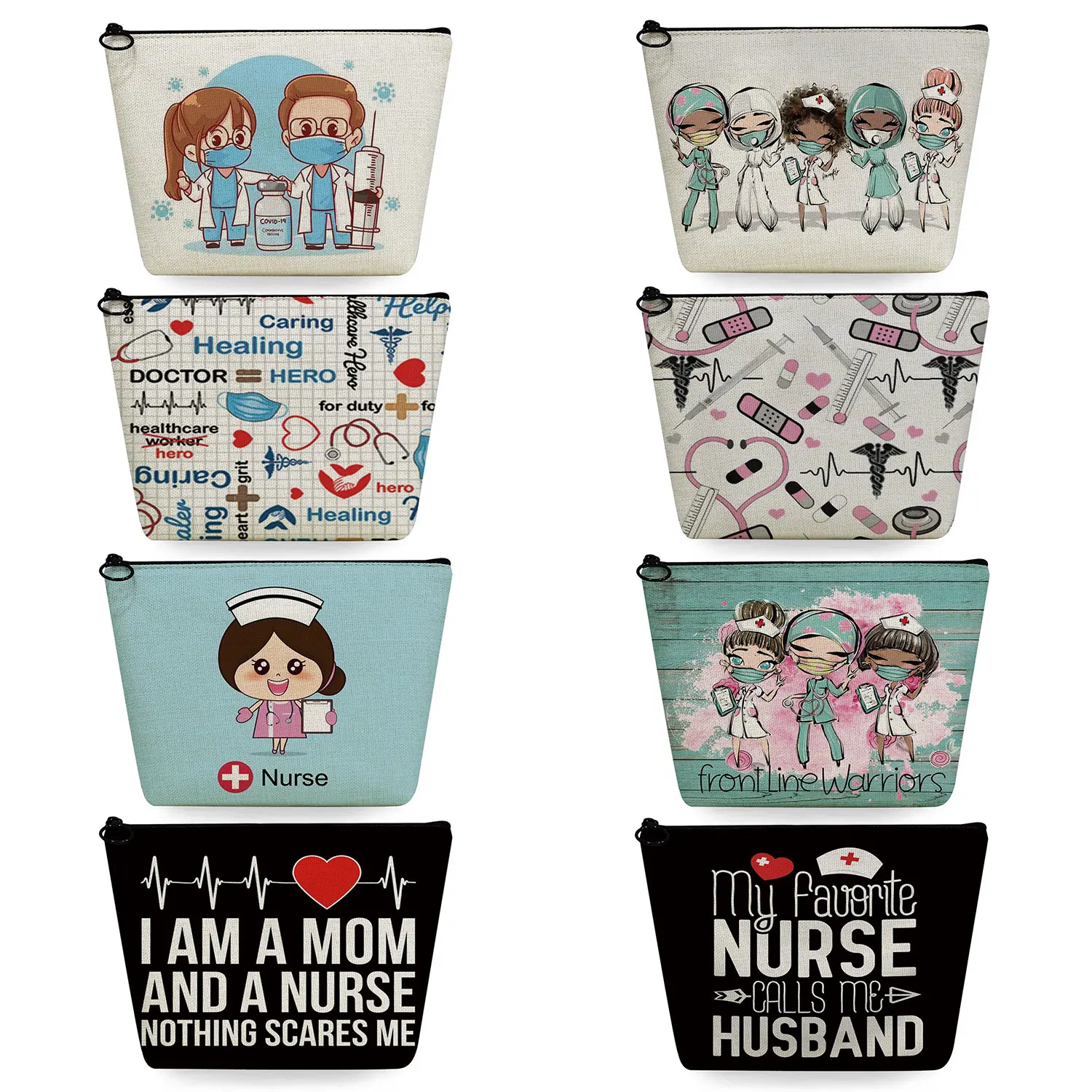 

Cosmetic Bags Portable Heat Transfer Organizer Makeup Bag Fashion Travel Toiletry Bag Women Designer Cartoon Dentist Nurse Print