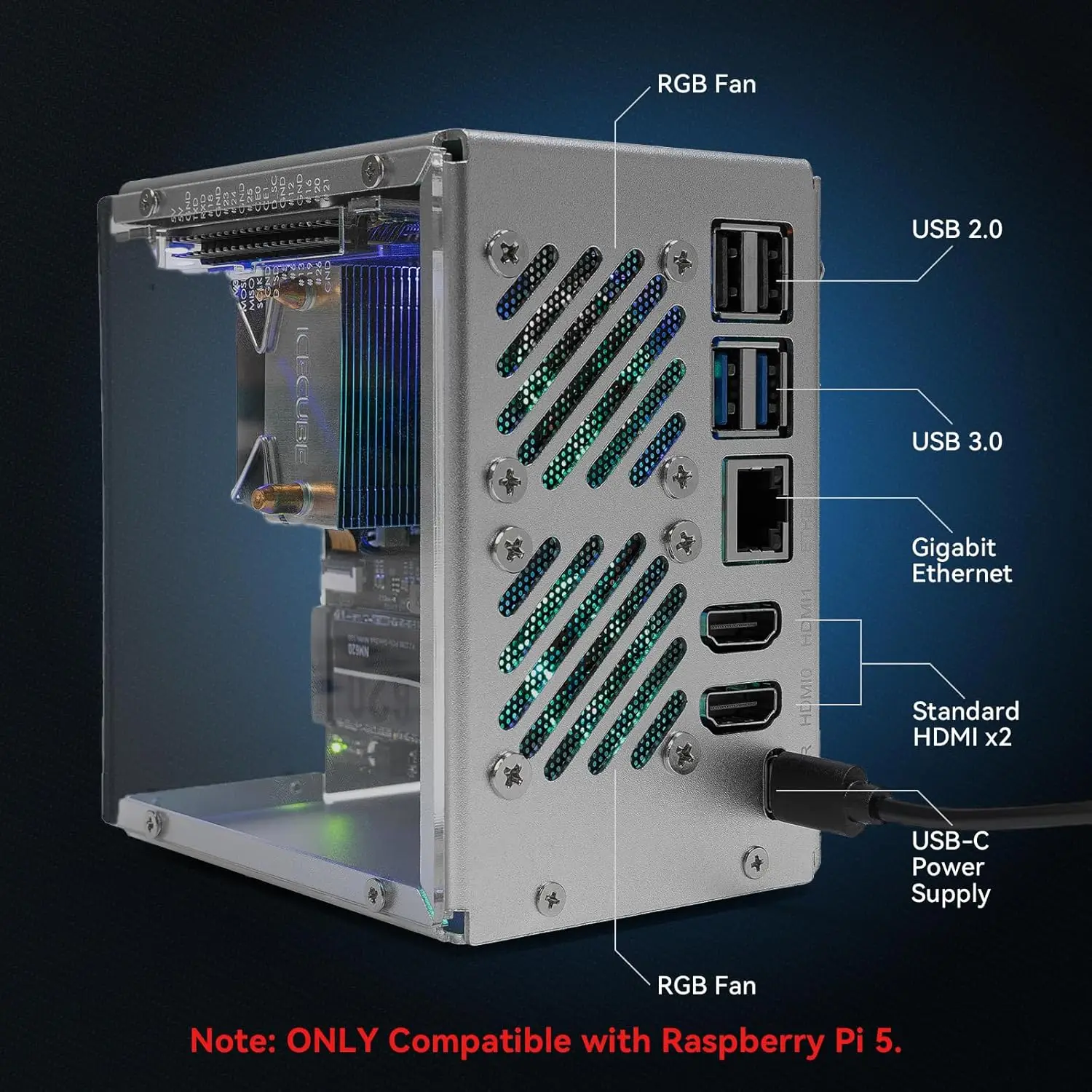 Case Per NVMe M.2 Argon NEO 5: Custodia M.2 NVMe Con Ventola Per Raspberry Pi 5 - Avvio Da NVMe, Raffreddamento Attivo E Passivo Alloggiamento Con Ventola M.2 Case Per NVMe M.2 Argon NEO 5: Custodia M.2 NVMe Con Ventola Per Raspberry Pi 5 - Avvio Da NVMe, Raffreddamento Attivo E Passivo Alloggiamento Con Ventola M.2