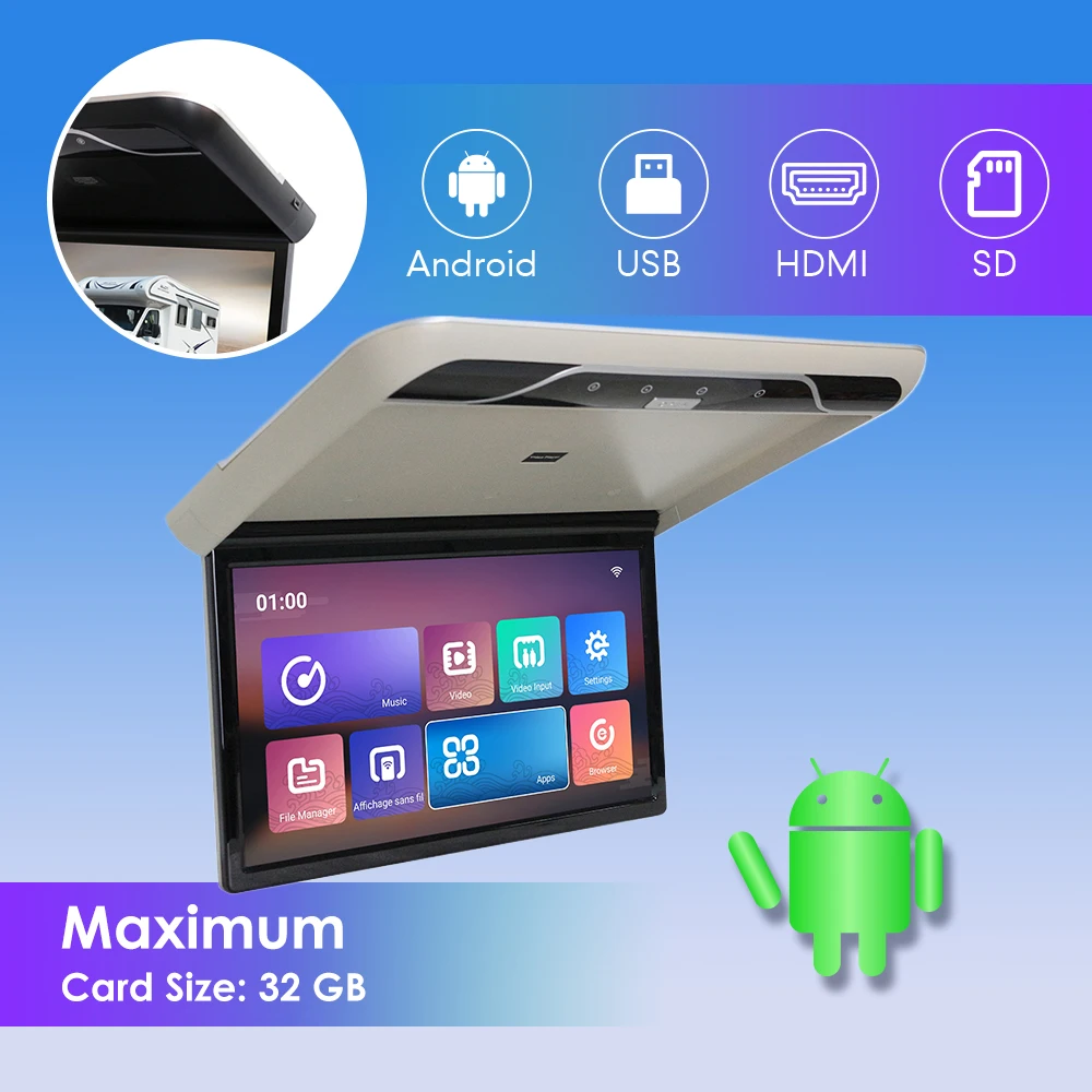 22 Inch Car Roof Monitor TV Flip Down 1080P Video Player IPS