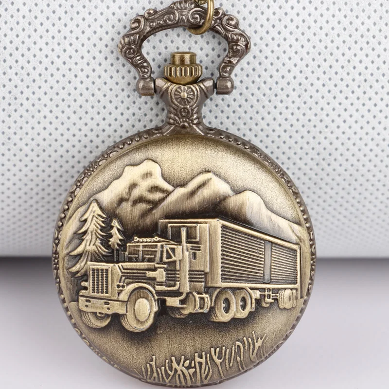 

Vintage Bronze Retro Big Truck Forest Tree Pocket Watch with Chain for Car Truck Driver Pocket Watches