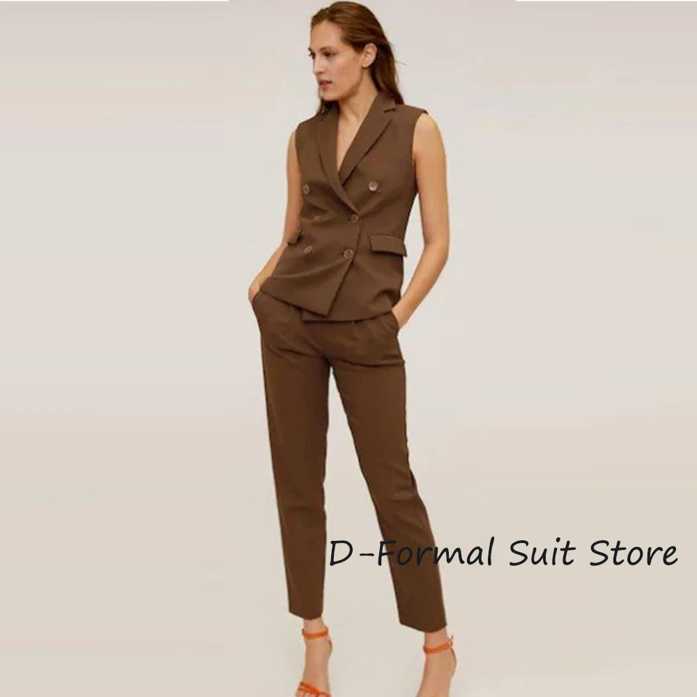 

Женский жилет и брюки из 2-х предметов, повседневный деловой женский топ, двубортный женский жакет без рукавов