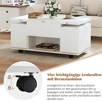 Anajqaqia Table basse 3 en 1, table d'appoint réglable multifonction, table de salon convertible, table de travail avec 4 tabourets et roulettes 5