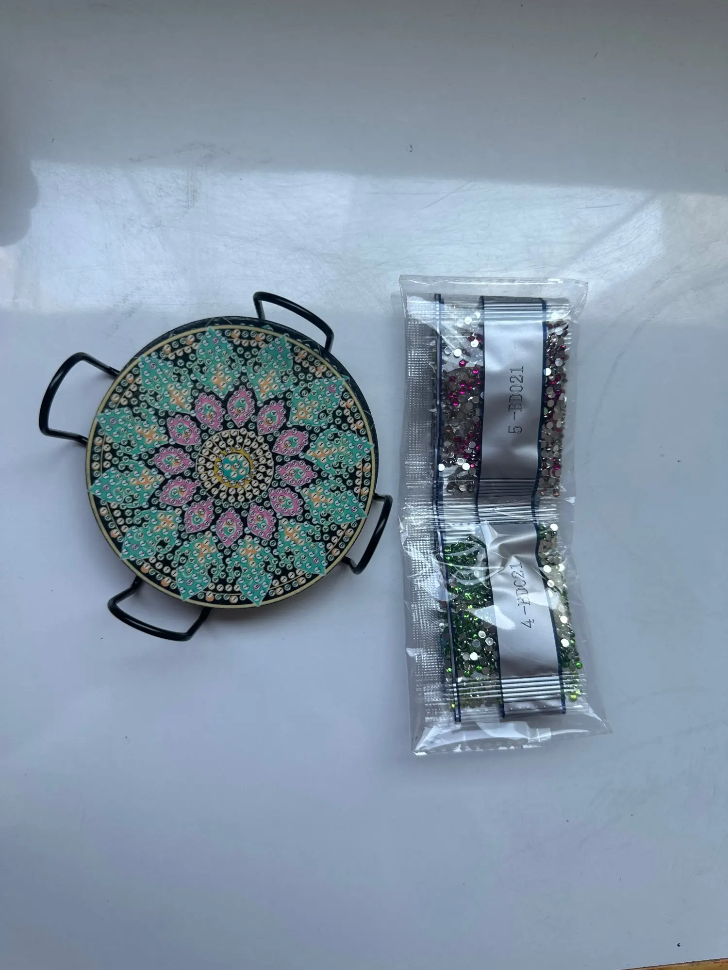 6 Pack - DIY Green Mandala Diamond Art Coasters