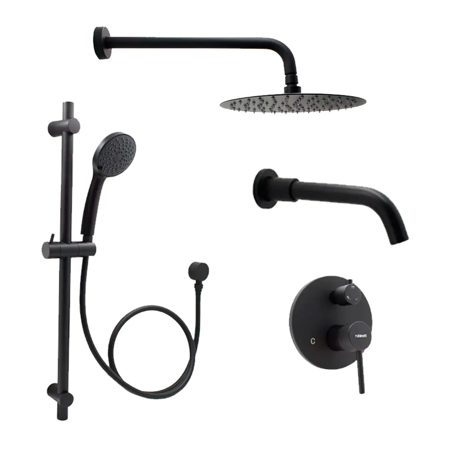 Accesorios Baño Redondo Regadera Teléfono Salida Tina Negro