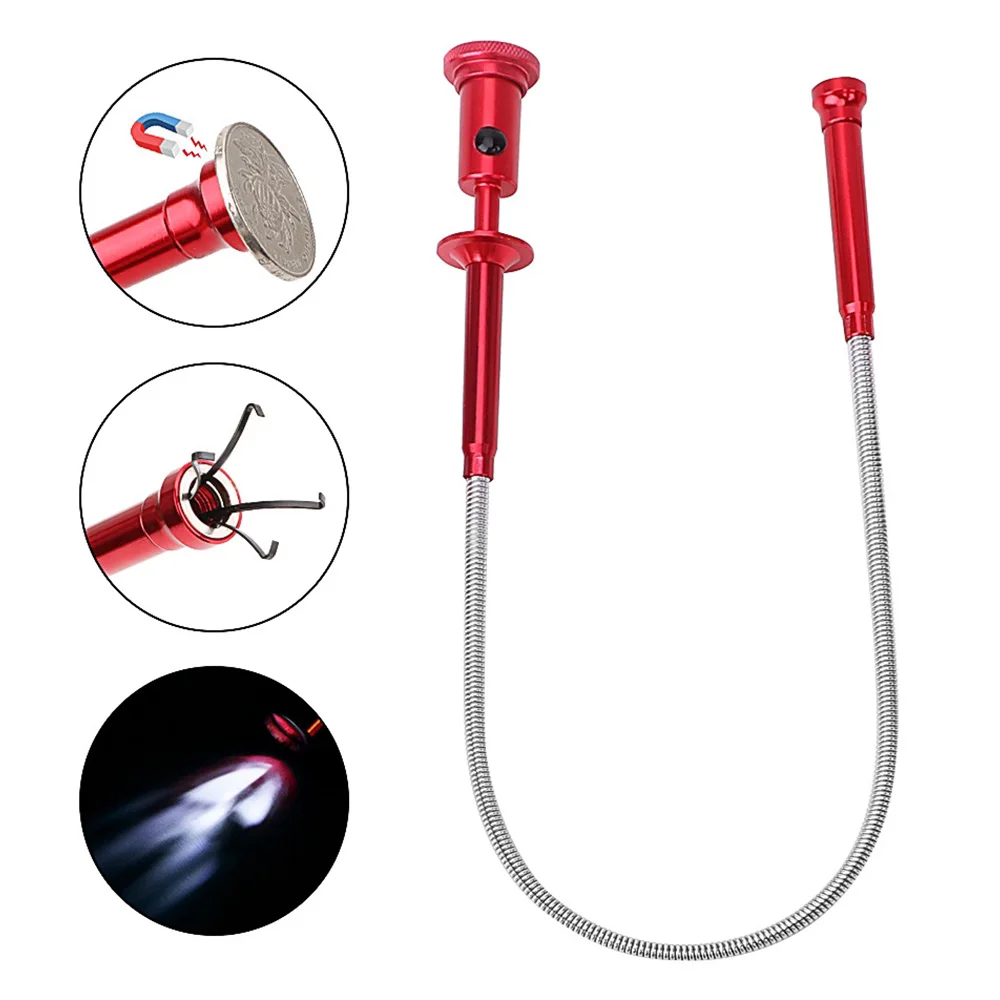 Flexible Pickup Magnet 4 Claws With Led Light Retractable Spring Pickup Car Repair Catcher Toilet Gadget Sewer Pickup Tool