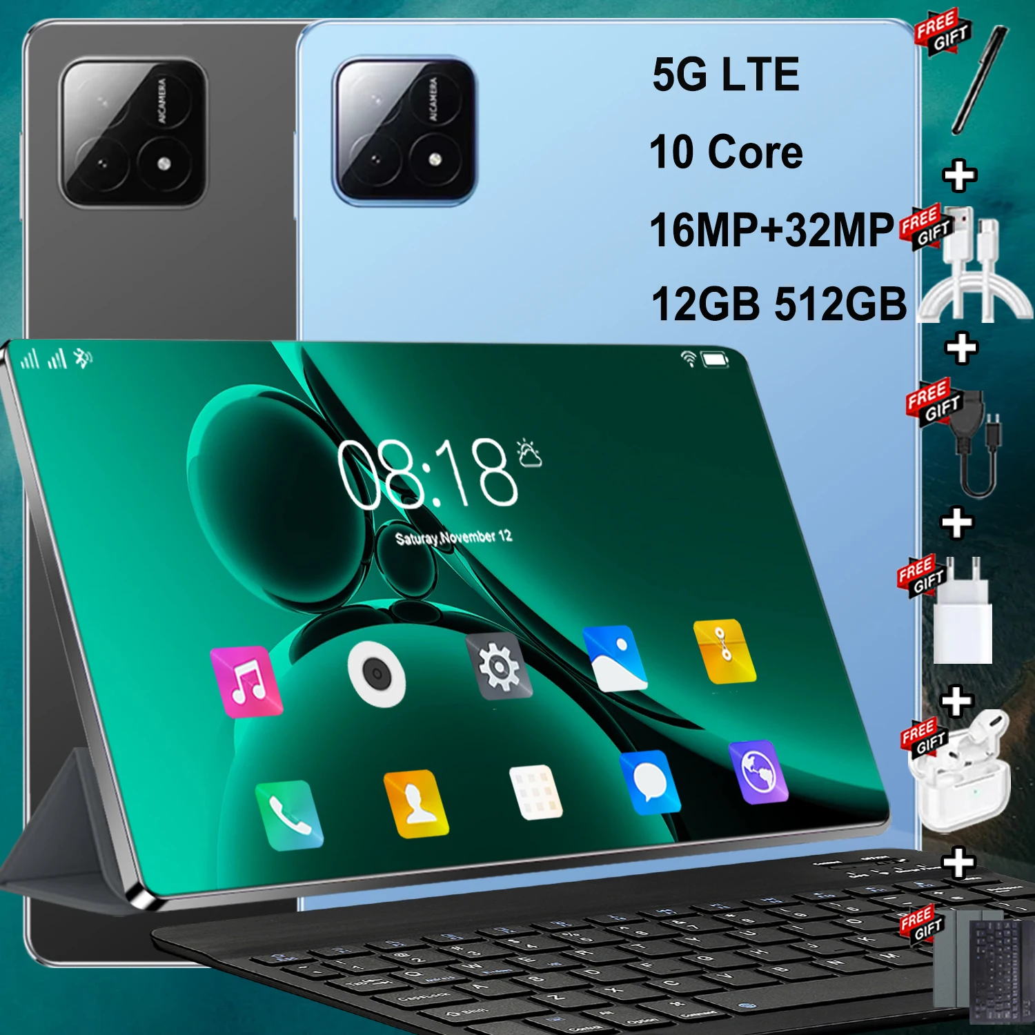 New 2026 P6 5G Tablet, 10.36 Inch, 12GB+512GB, 12000mAh, Android 13 10-Core, WiFi GPS Office Tablet PC