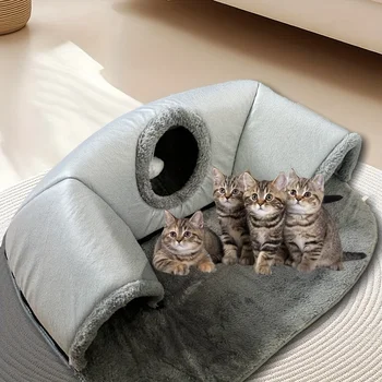 3-in-1 Cozy Cat Tunnel Bed Play Mat Warm Nest With Non-Slip Bottom for Small to Medium Cats dog Rabbits Home Pet Kennel Products 2