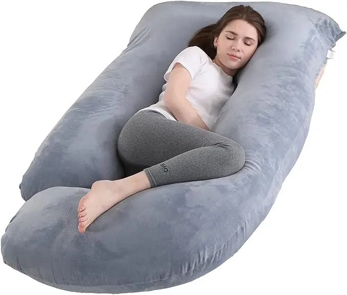Pregnancy Pillow J Shaped Full Body Pillow with Velvet Cover Grey Maternity Pillow for Pregnant Women,57 inch Full Body Pillows 2