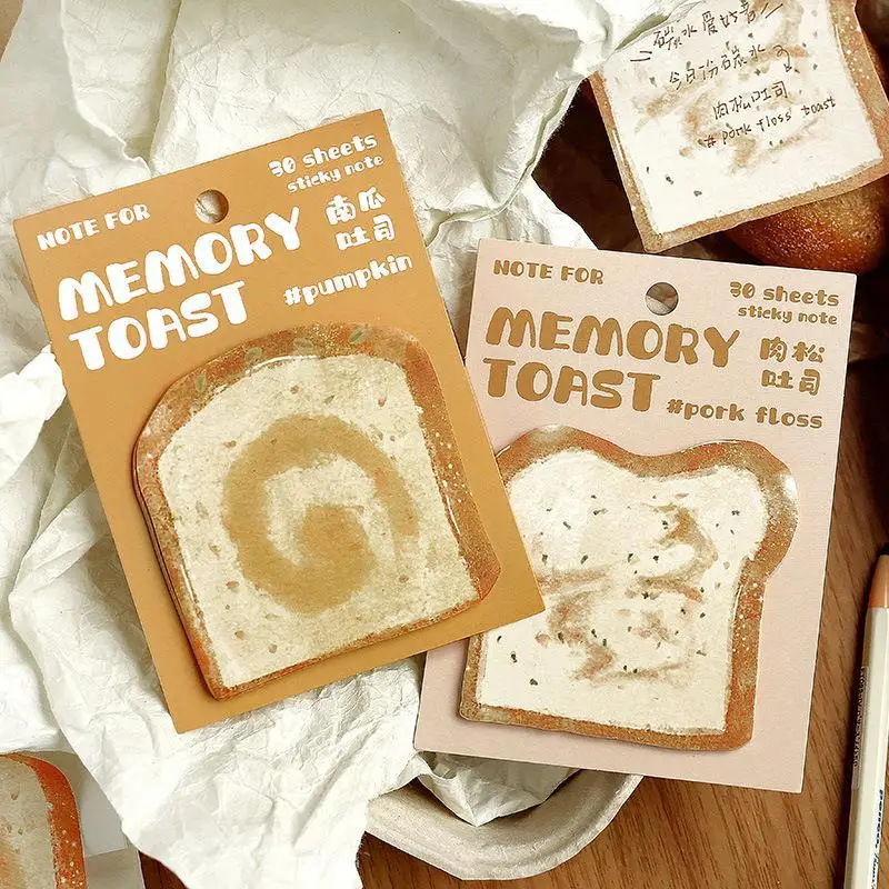 30 매/팩 크리 에이 티브 토스트 편의 스티커 느슨한 잎 장식 메모 패드 색상 스티커 메모 사무실 메모 메모 스크랩북