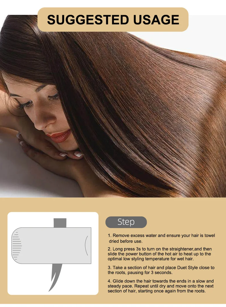 RUCHA Professional Hot Air Hair Straightener Flat iron for Straightening and Wet Hair Dryer Iron Two in One Styling Tools hair straightener