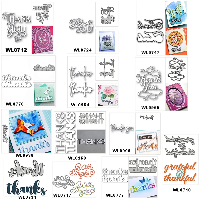 Neuankömmling Shadow Art Word Thank Metall-Stanzformen für 2025, Scrapbooking, Grußkartenherstellung, Skript, Buchstaben, Satzschablonen – Detail 1