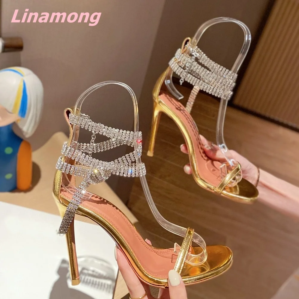 Sexy Summer Newest Women Sandals Open Toe Thin High Heel Comfortable Solid BlingBling Fashion Leather Party Wedding Shoes 2024