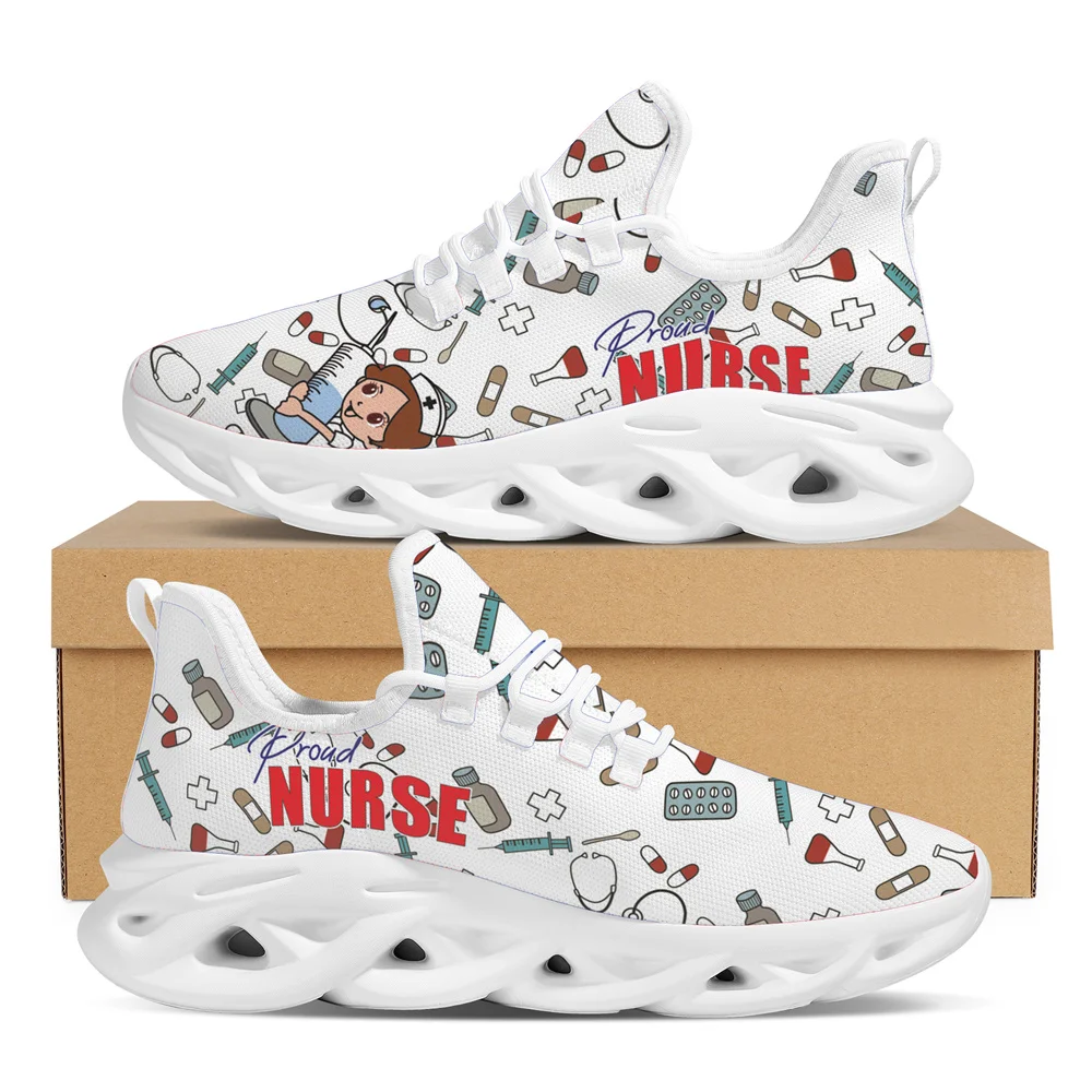 Yikeluo Nurse Shoes Women Print Breathable Sneakers Woman Slip-on Light Non-slip Flats Ladies Soft Bottom Casual Sports Shoes