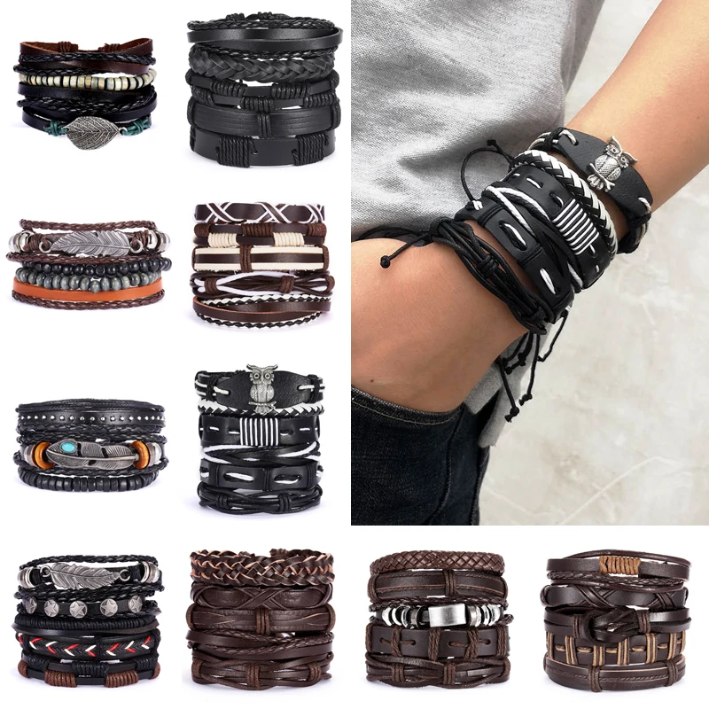 Bracelet Jewelry Handmade Leather Bracelet Set for Women Men