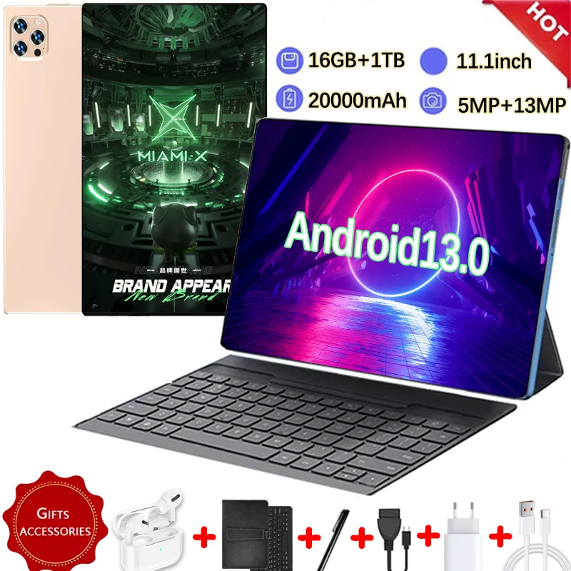 2024 Tablet Android 11.1 Pollici 20000Mah Versione Globale 16Gb + 1Tb Nuova Rete 14 Core Android 13.0 Tablet Wifi