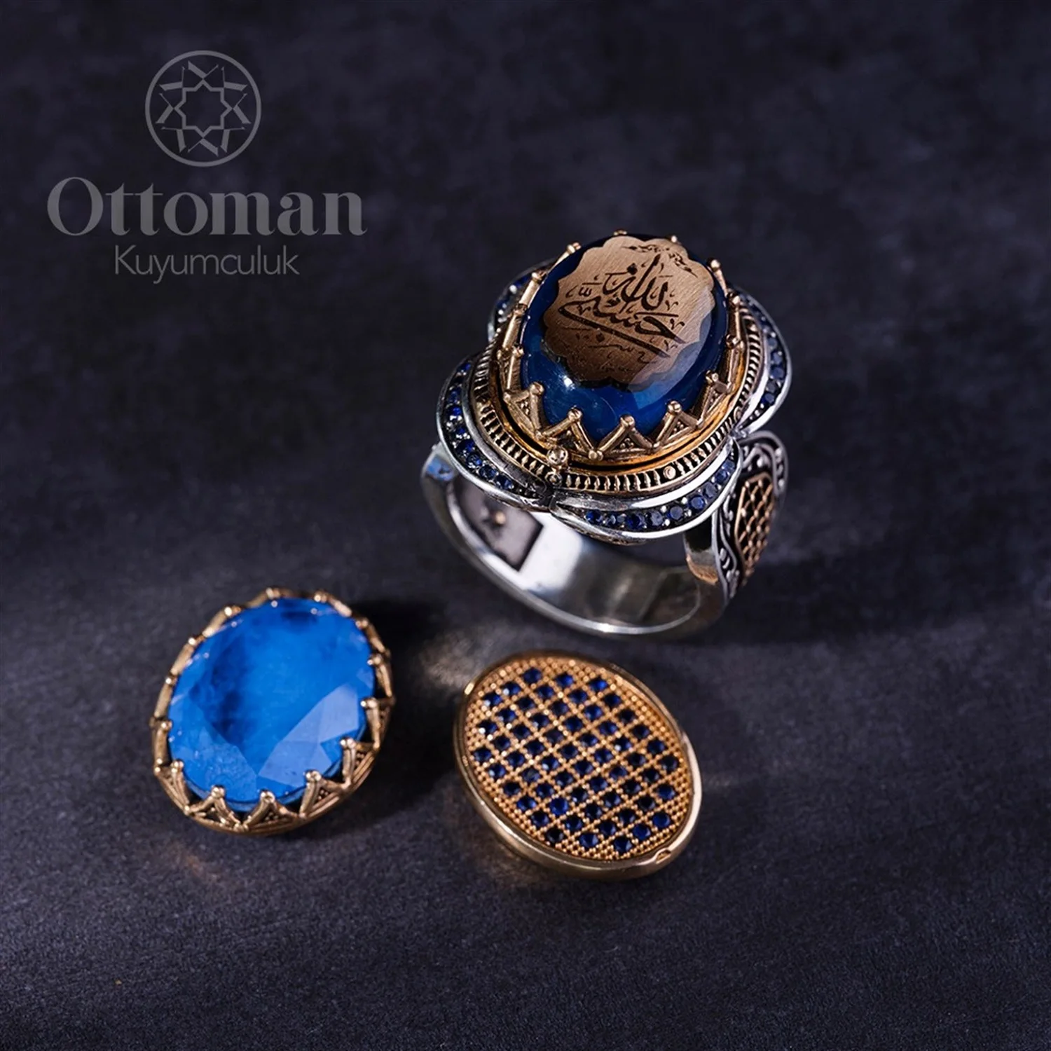 Men Silver Ring, Blue Paraiba Tourmaline Stone And Blue Amber Stone Mens Ring, Turkish Handmade Jewelry Ottoman Ring, Gemstone for xiaomi 14 gradient glitter immortal flower ring all inclusive phone case blue