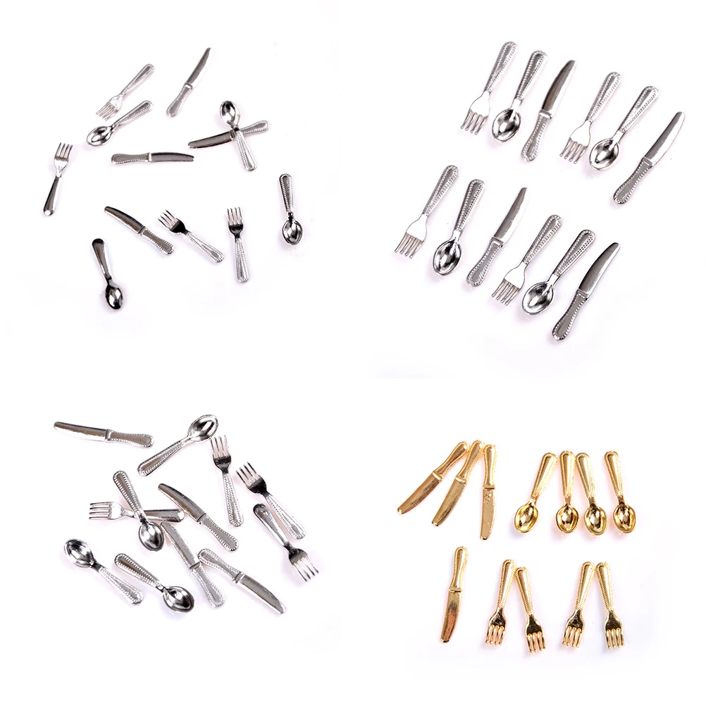 12 stücke 1/12 Miniatur Messer Gabel Löffel Sets Geschirr Utensilien Puppenhaus Zubehör Für Küche kinder spielzeug und familie utensilien – Detail 7