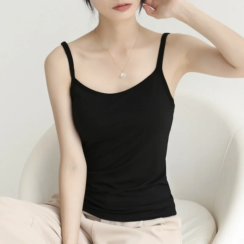 

Basic Camisole Women's Summer Thin Black Solid Color Bottoming Vest Beautiful Back Top