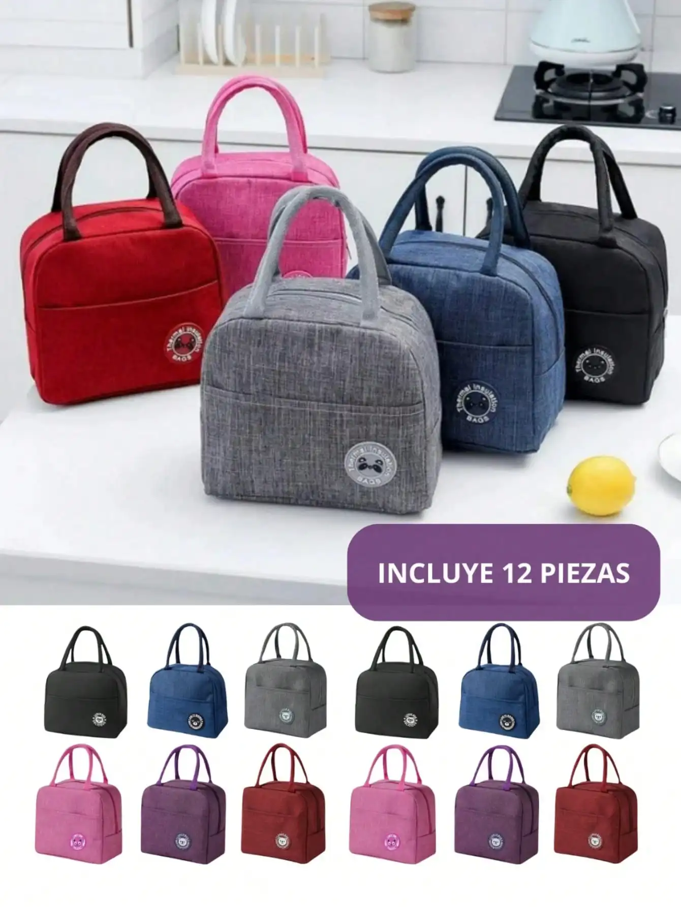 12 pz Lonchera Térmica Bolsa De Almuerzo COLORES AL AZAR