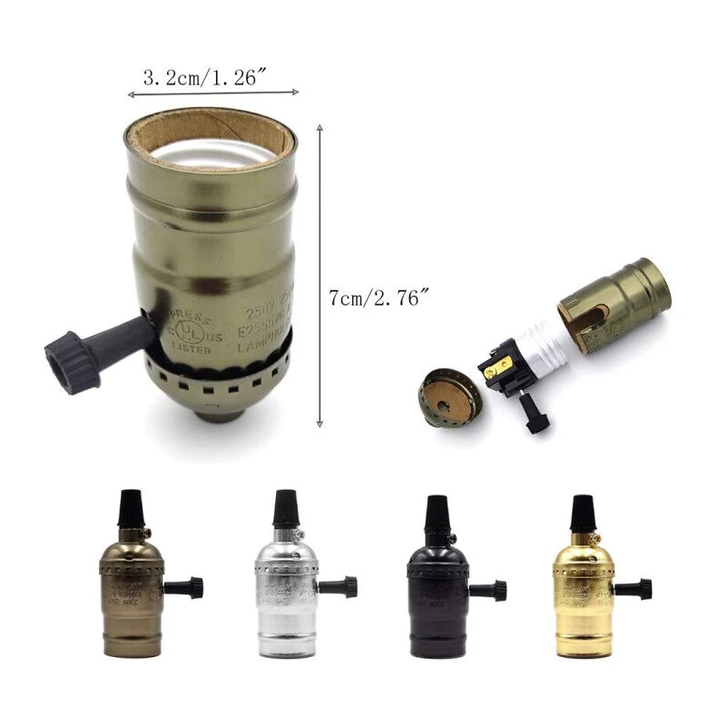 Lamp Holder Retro Vintage E26 E27 Screw Bulb Socket Aluminum Shell With Switch Pendant Lighting Lampholder Ceiling Light Base