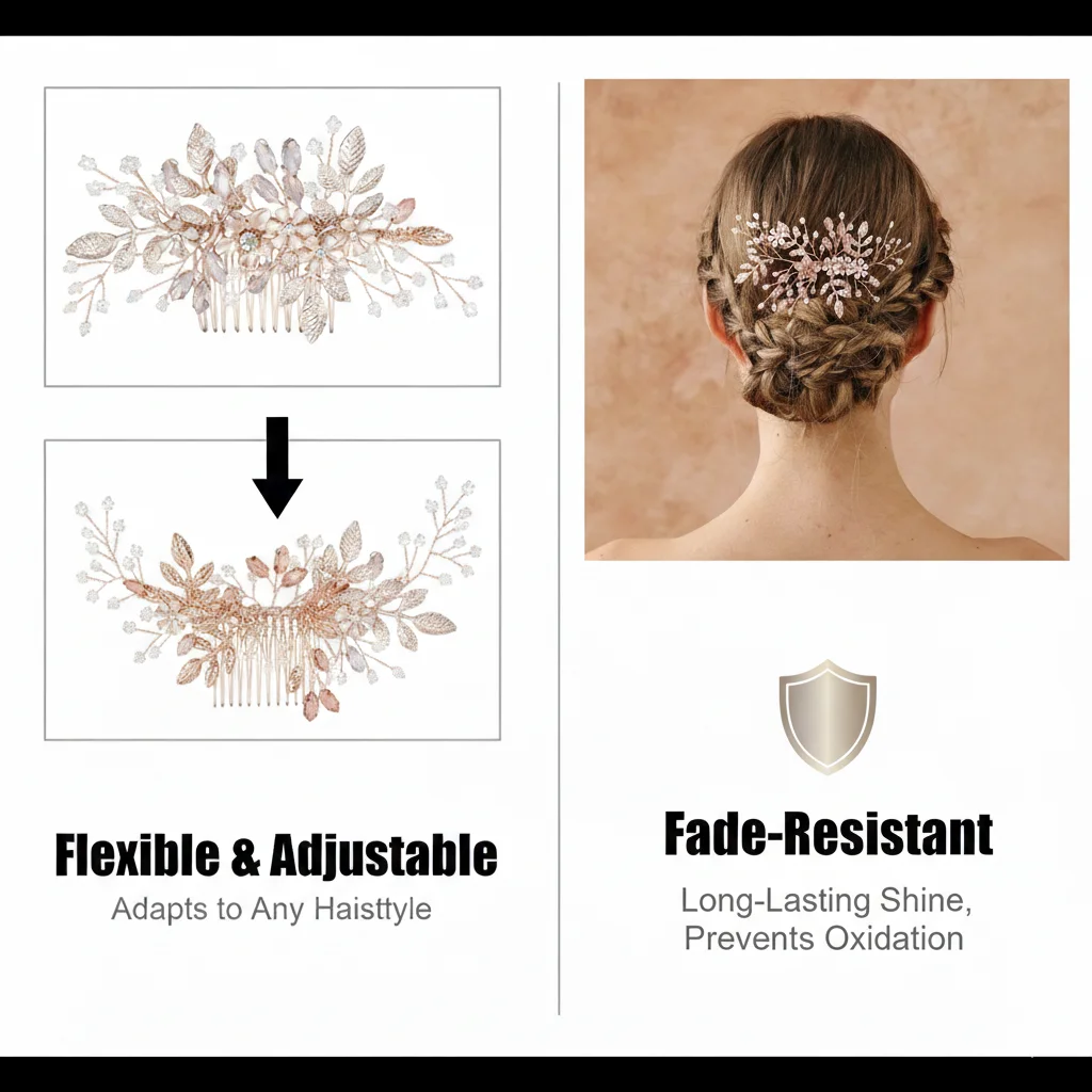 Roségold Legierung Blume einzigartige Haarkamm Braut Hochzeit Kopf bedeckungen Haarschmuck Zubehör Urlaub Haars pangen für Frauen – Detail 2