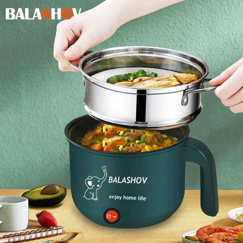 220V Mini Non-Stick Electric Cooker Kitchen Double Hot Pot Multifunction Steamer Electric Pot for Home 1-2 Person EU Plug