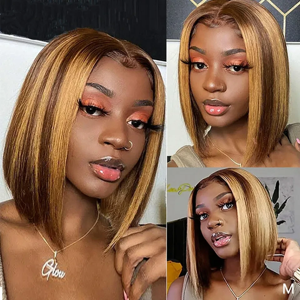 

13*4 Lace Front Wigs For Women Highlight P4/27 Peruvian Remy Hair Short Bob Ombre Human Hair Wigs Blond Wig Straight Bob Wigs
